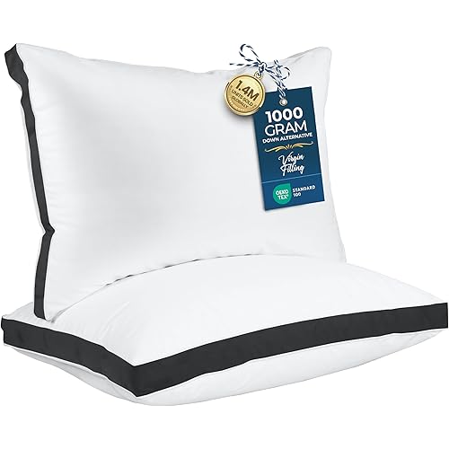 Utopia Bedding Bed Pillows for Sleeping Queen Size (Black), Set of 2, Soft & Fluffy Pillow with Down Alternative Filling, Cooling, Hotel Quality, Gusseted Pillow for Back, Stomach or Side Sleepers
