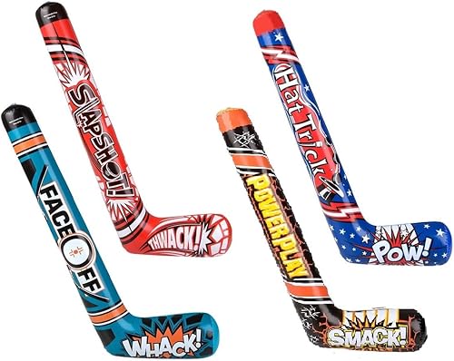 Miniatura 5 de Palos de hockey inflables de 35 pulgadas (4 diseños) Splash it! Thwack! Hat Trick. Pow! Power Play Smack! Face Off! Whack! Colorido. Vinilo. Gran
