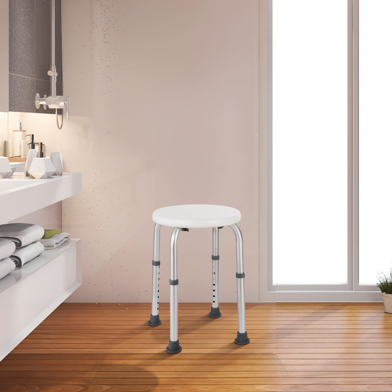 Taboret prysznicowy, taboret łazienkowy, krzesło prysznicowe z antypoślizgowymi gumowymi nóżkami, stabilny, lekki, 8-stopniowa regulacja wysokości (36-54 cm), dla starszych seniorów, niepełnosprawnych
