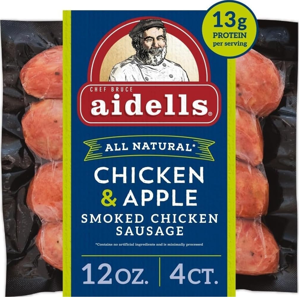 Aidells Smoked Chicken And Apple Sausage Links, 4 Count | Gluten free; all natural, minimally processed; no artificial ingredients; no added nitrates or nitrites