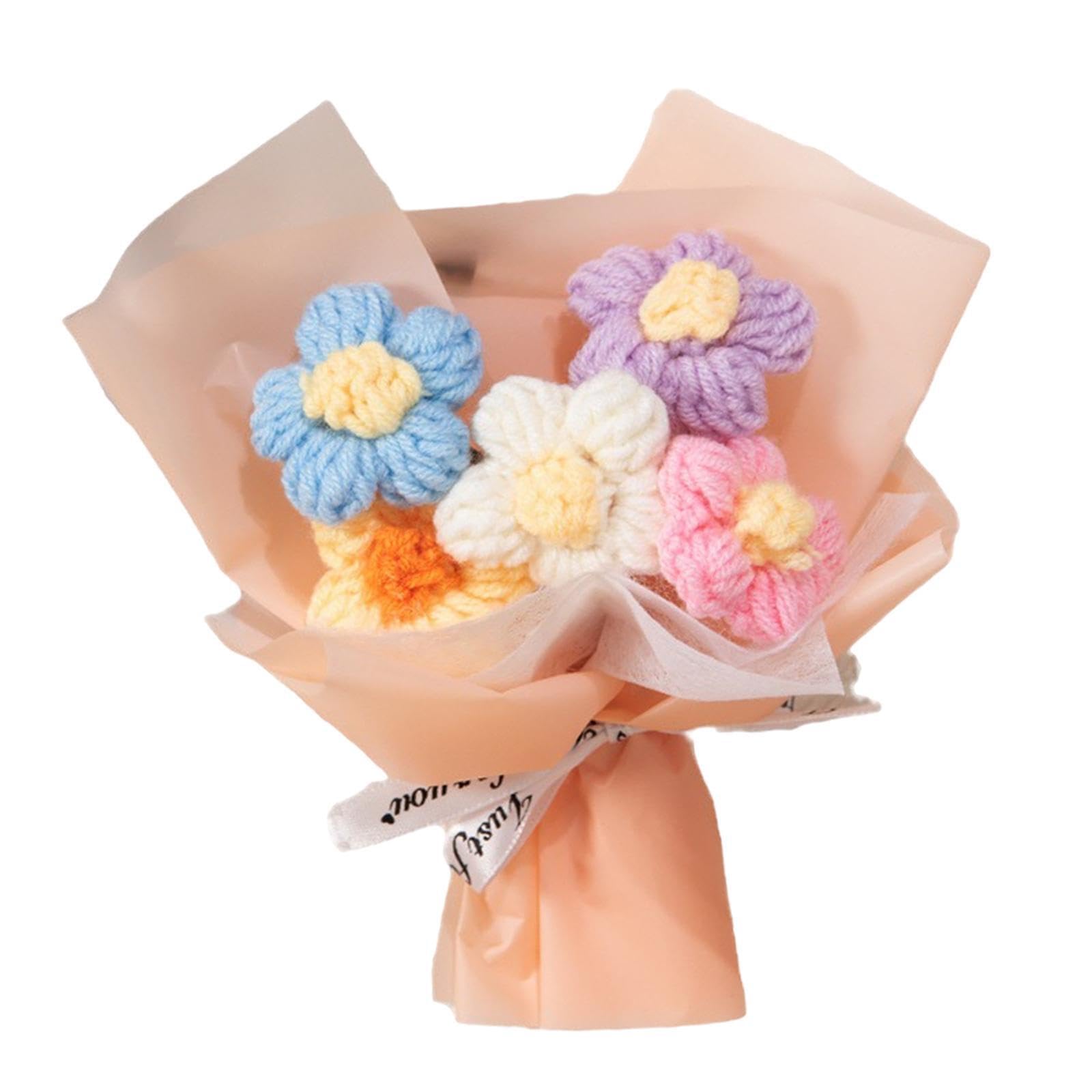 TWISAXC Mini Handwoven Flower Bouquet Decor Completed Flowers Gifts Decoration Completed Crochet Daisy Flowers Bouquet Is Carefully Crafted By Hand Mini