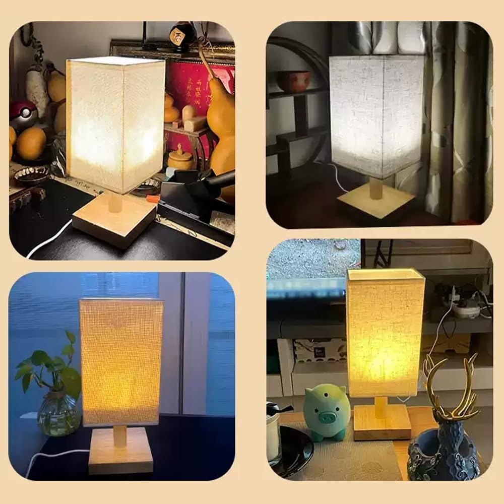 Lampy stołowe. Lampka nocna E27 w nowoczesnym kwadratowym stylu, drewniana podstawa, lampa akcentowa do sypialni, salonu, pokoju dziecięcego