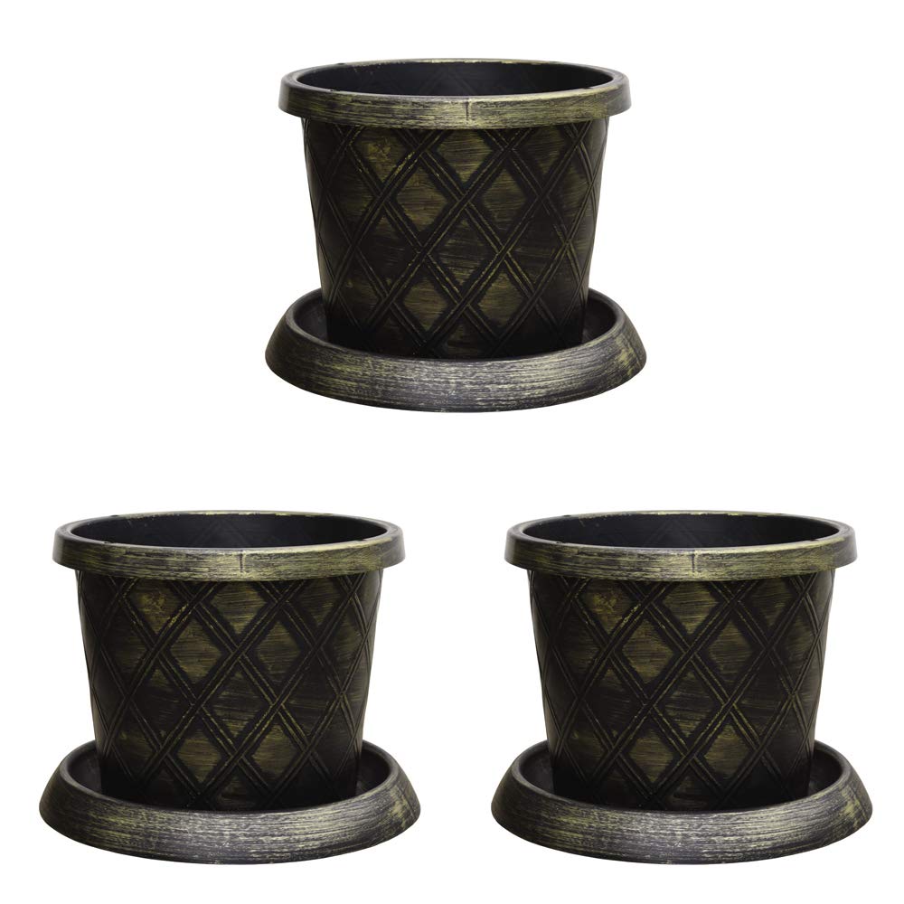 Garden Gear Diamond Trellis Burnished Gold Large Patio Pot And Saucer 24L 3 Pack