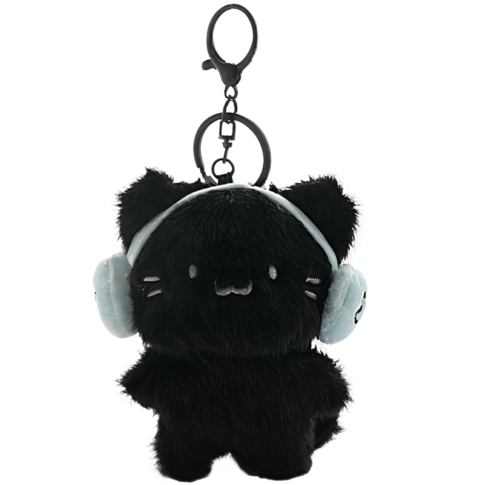Roioiow Headphones Cat Keychain - Plush Kitten Animal Cartoon Purse Charms, Handbag Key Chains Gift, Hanging Keyring