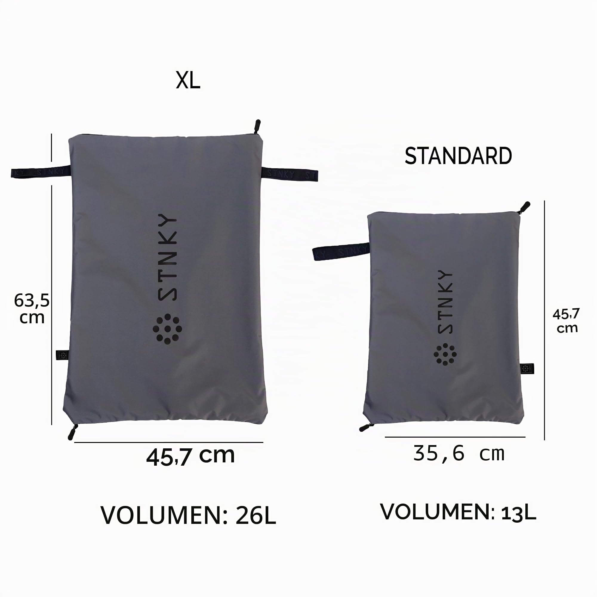 STNKY Bag Pro - Wäschesäcke mit Reißverschlüssen, Griffen und interner Netztasche für Reisen, Yoga, Gesundheitswesen, Gym Kit, Wäsche (Standard, Grau)