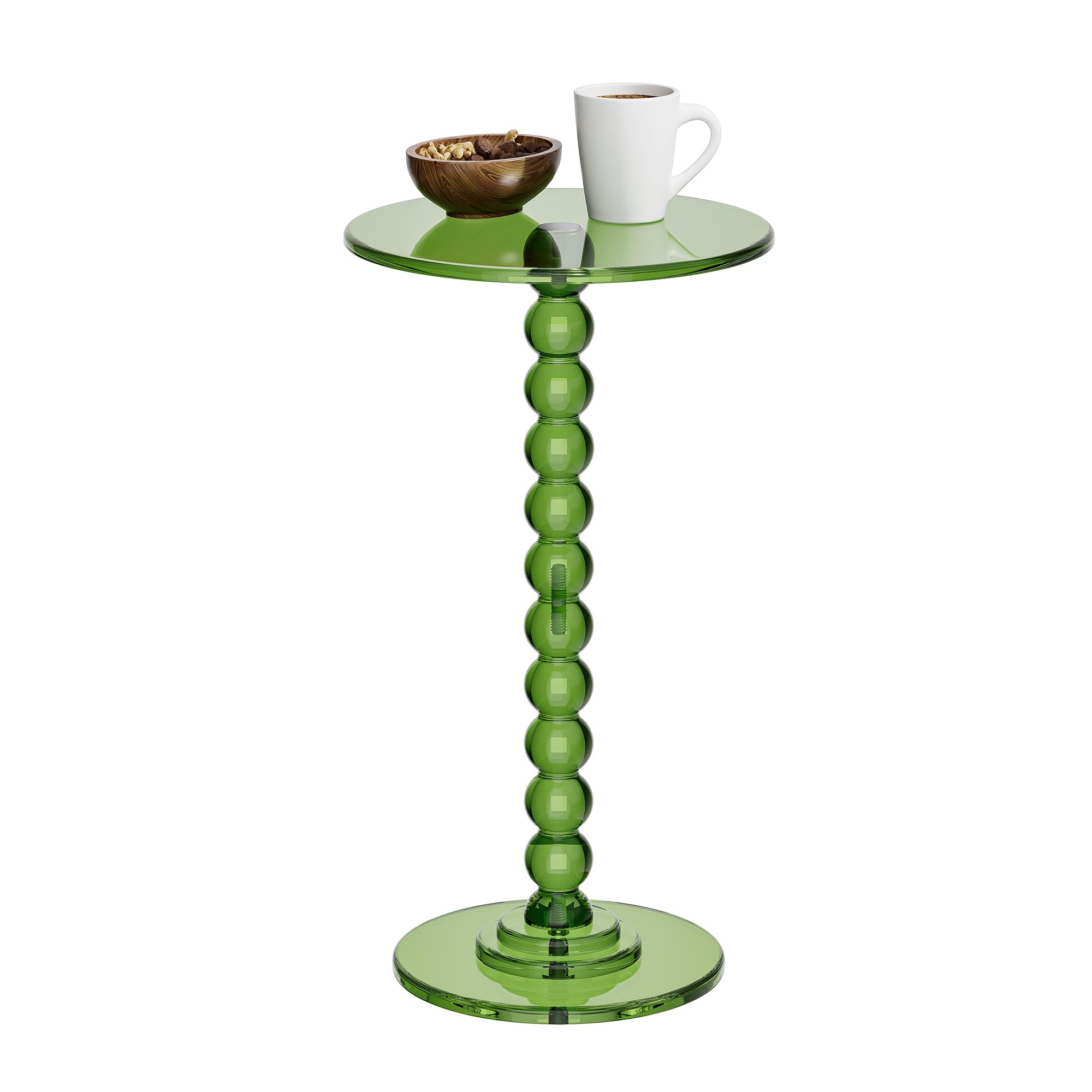Dewrhiixe Acrylic Round Side Table, End Table with Pedestal Stand Drink Table Martini Accent Table Nightstand for Living Room, Bedroom Balcony, Easy Assembly (Green, 11.8" DΓ21.7" H)