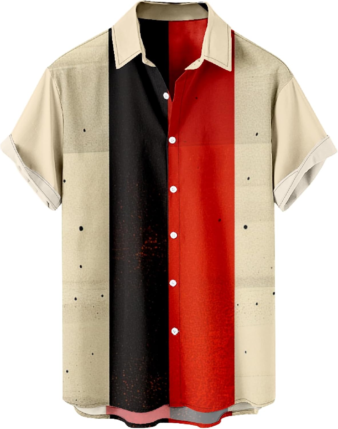 Men's Vintage Print Bowling Short Sleeve Button Down Casual Summer Cuban Beach Shir...