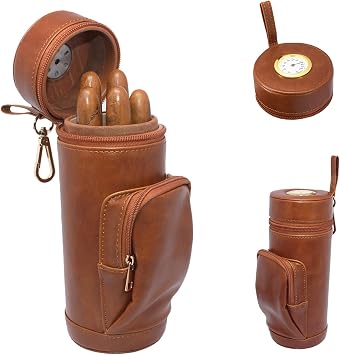 AMANCY Upgrade Cedar Wood Lined Portable Travel Leather Cigar Humidor Case with Pocket,Easily Carry Lighter and Cutter