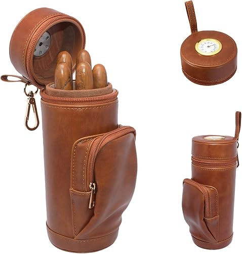 AMANCY Upgrade Cedar Wood Lined Portable Travel Leather Cigar Humidor Case with