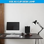 TORCHSTAR Lampe de bureau à bras pivotant en métal, base ou pince interchangeable, lampe de table à clips d'architecte classique, bras réglable multi-jumeaux, finition noire (UL Prise)
