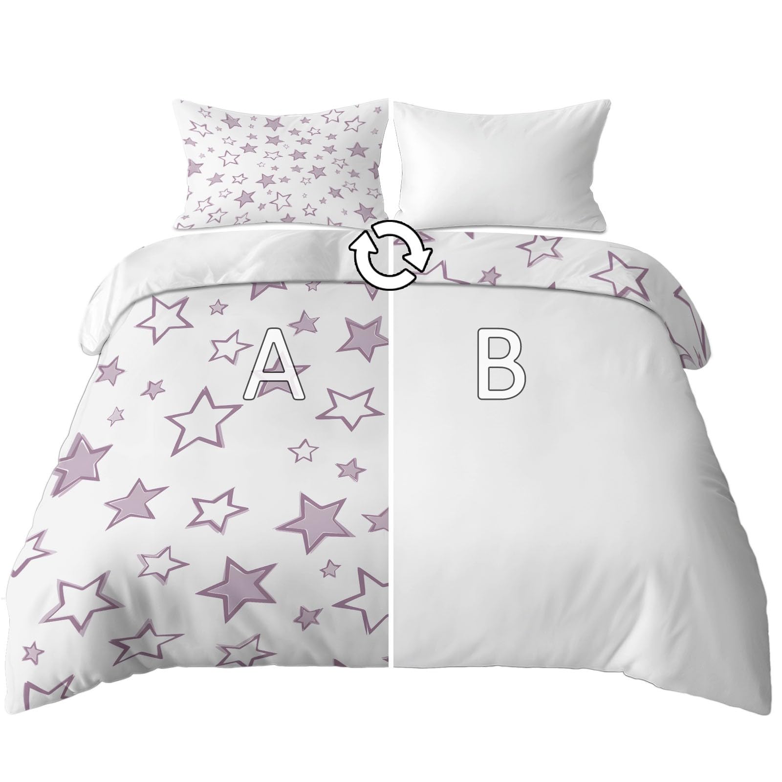 Generisch Nordisch Modern 3-teiliges Bettwäsche-Set, 1 Bettbezug 240 x 220 cm und 2 Kissenbezüge 80 x 80 cm, Elegante Sterne, Mikrofaser, wendbar, modern, Kinderzimmer, Weiss