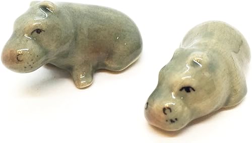 Miniatura 4 de WitnyStore Pequeña figura gris de hipopótamo de pareja de bebé de 1 pulgadas, hecha a mano, hecha a mano, hipopótamo, mamífero acuático africano,