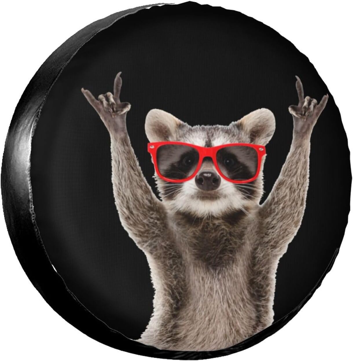 Spare Tire Cover Funny Raccoon in Red Sunglasses Wheel Tire Covers Waterproof Dust-Proof Wheel Tire Protector Weatherproof Tyre Covers Universal for Trailer RV SUV Truck Truck Off-Road Travel 16 Inch