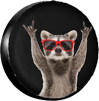 Spare Tire Cover Funny Raccoon in Red Sunglasses Wheel Tire Covers Waterproof Dust-Proof Wheel Tire Protector Weatherproof Tyre Covers Universal for Trailer RV SUV Truck Truck Off-Road Travel 14 Inch