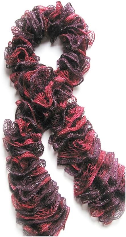 Fashion Vintage European Ruffle Scarf - Handmade Knitted Lacy Scarf - Red Heart Sashay Yarn (Tango) - Red Wine Purple