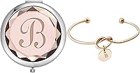 Vista 1 de Regalo de dama de honor, espejos de maquillaje compactos de bolsillo de cristal, espejo de letra B con monograma inicial y pulseras de nudo de amor