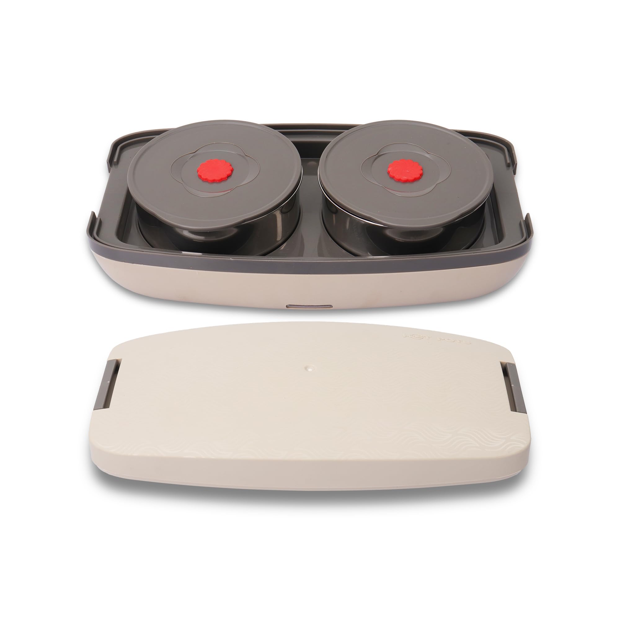 Jaypee Plus Hotpot Electric Lunch Box with 2 Removable Stainless Steel Containers 250 ml x2 with Power Cord |Air Vent on Lid |Leakproof Silicon Seal|LED Indicator |Shockproof | Beige