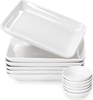 Vista 1 de Juego de platos de aperitivo de 8 pulgadas con tazas de inmersión para servir, postres, ensaladas, resistentes a las astillas, platos de cena