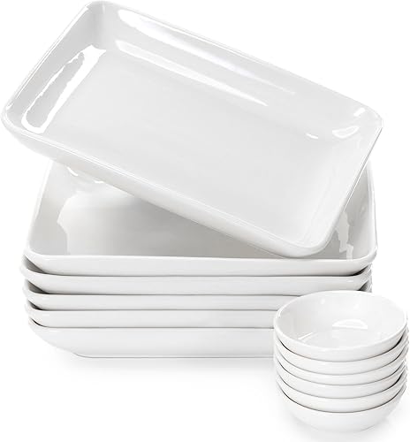 Juego de platos de aperitivo de 8 pulgadas con tazas de inmersión para servir, postres, ensaladas, resistentes a las astillas, platos de cena