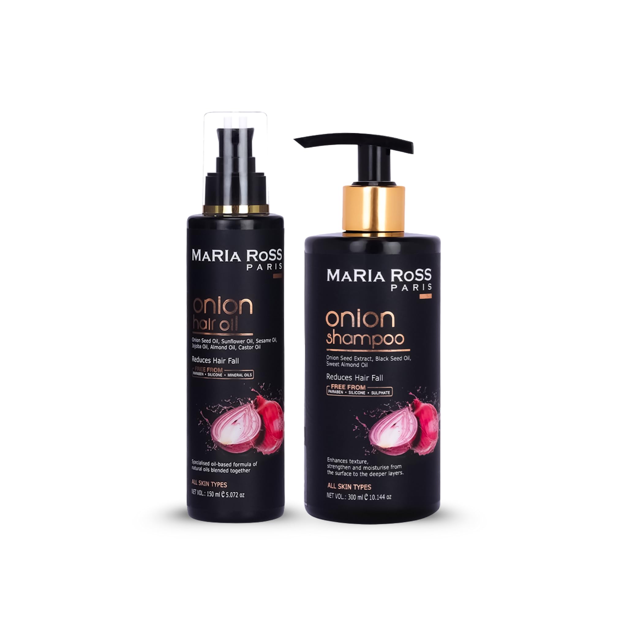 Maria Ross Onion Oil & Shampoo Hair Combo for Men & Women, Anti hair fall Shampoo Onion Oil for Hair Care (150ml Hair Oil + 300ml Hair Shampoo)-image-1