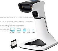 Vista 5 de ScanAvenger - Escáner de códigos de barras inalámbrico portátil 1D y 2D con soporte, Bluetooth, 3 en 1, con vibración, inalámbrico, recargable
