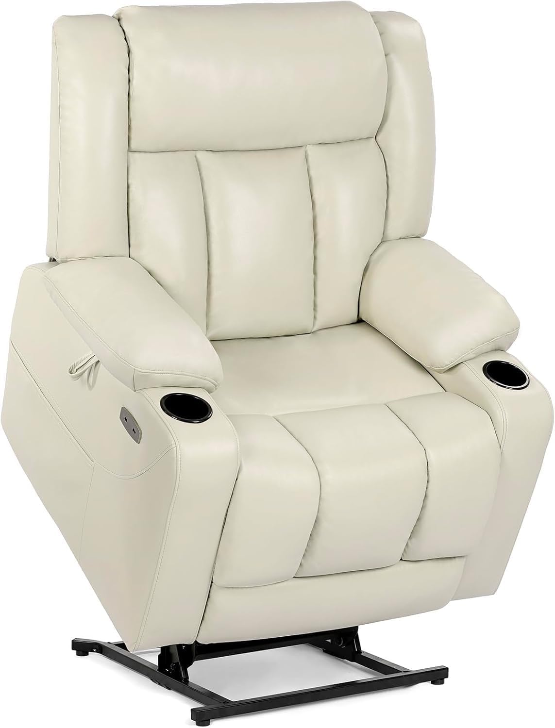 Recliner Sofa with Genuine Leather Upholstery, Oversized Power Lift, Heat and Massage, Remote Control, USB Charging Ports, Cup Holders, and Infinite Position Recline Comfort
