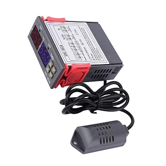Temperature Humidity Controller, Digital Dual Screen Adjustable Thermostat Meter with Integrated Sensor 12V Wide Range Control for Incubator Terrarium ABS Flame Retardant Shell