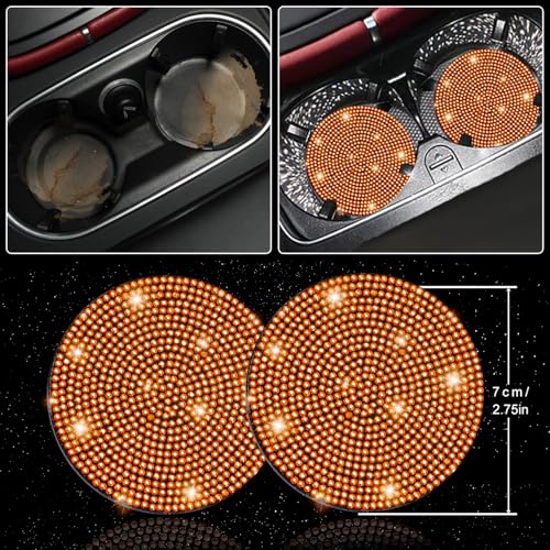 Image of NBTEPEM 27 PCs Orange Bling Car Accessories Set for Women, Steering Wheel Covers Universal Fit 15 Inch, Bling License Plate Frame, Bling Phone Holder, Bling Car Coasters (Orange Diamond)