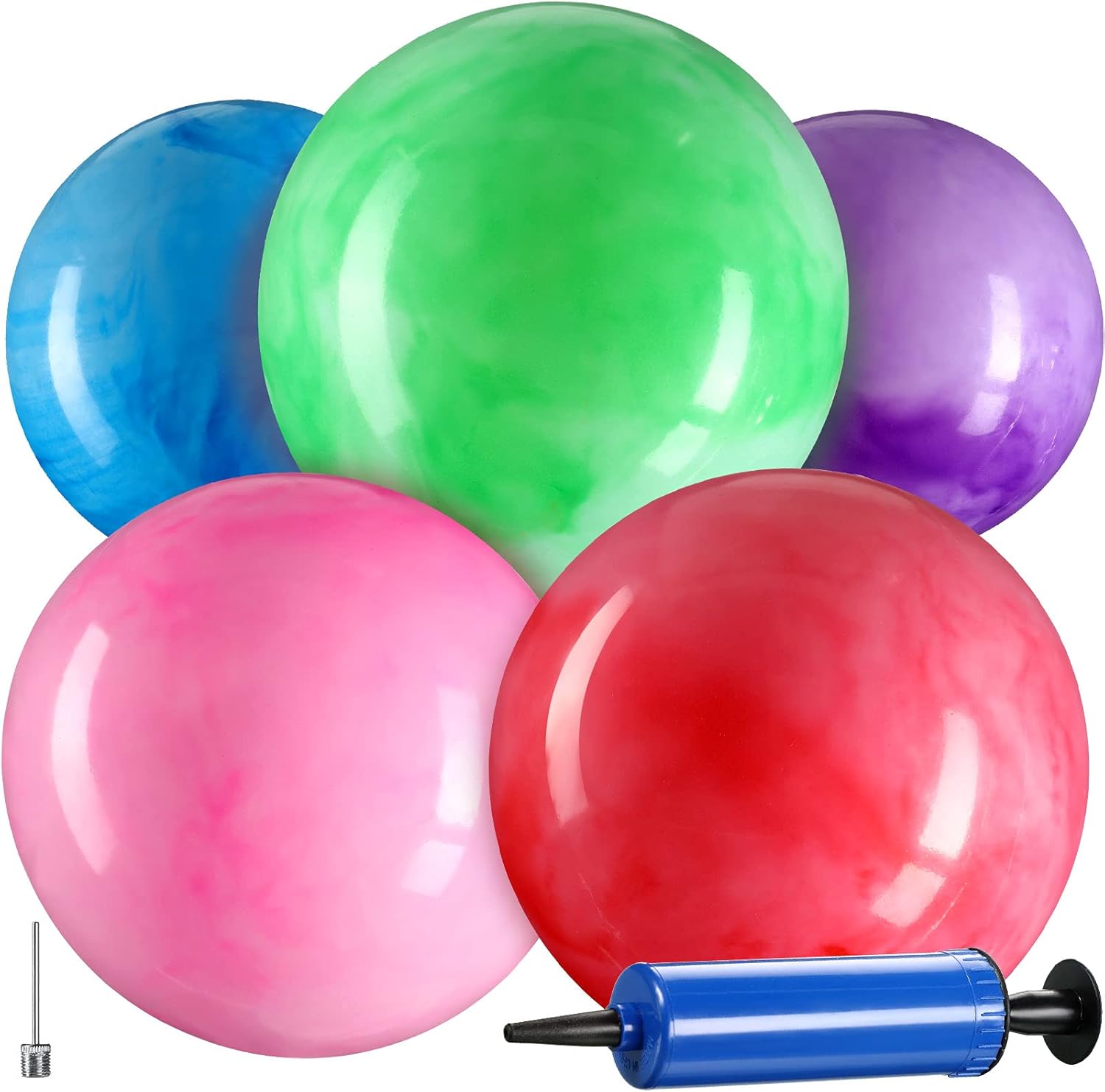 6 Pieces Marbleized Bouncy Balls and Pump with Air Needle Colorful Bouncy Toys Balls Cloud Bouncing Balls Inflatable Kids Ball for Pets Adults Fun Handballs Beach Playground School : Sports & Outdoors