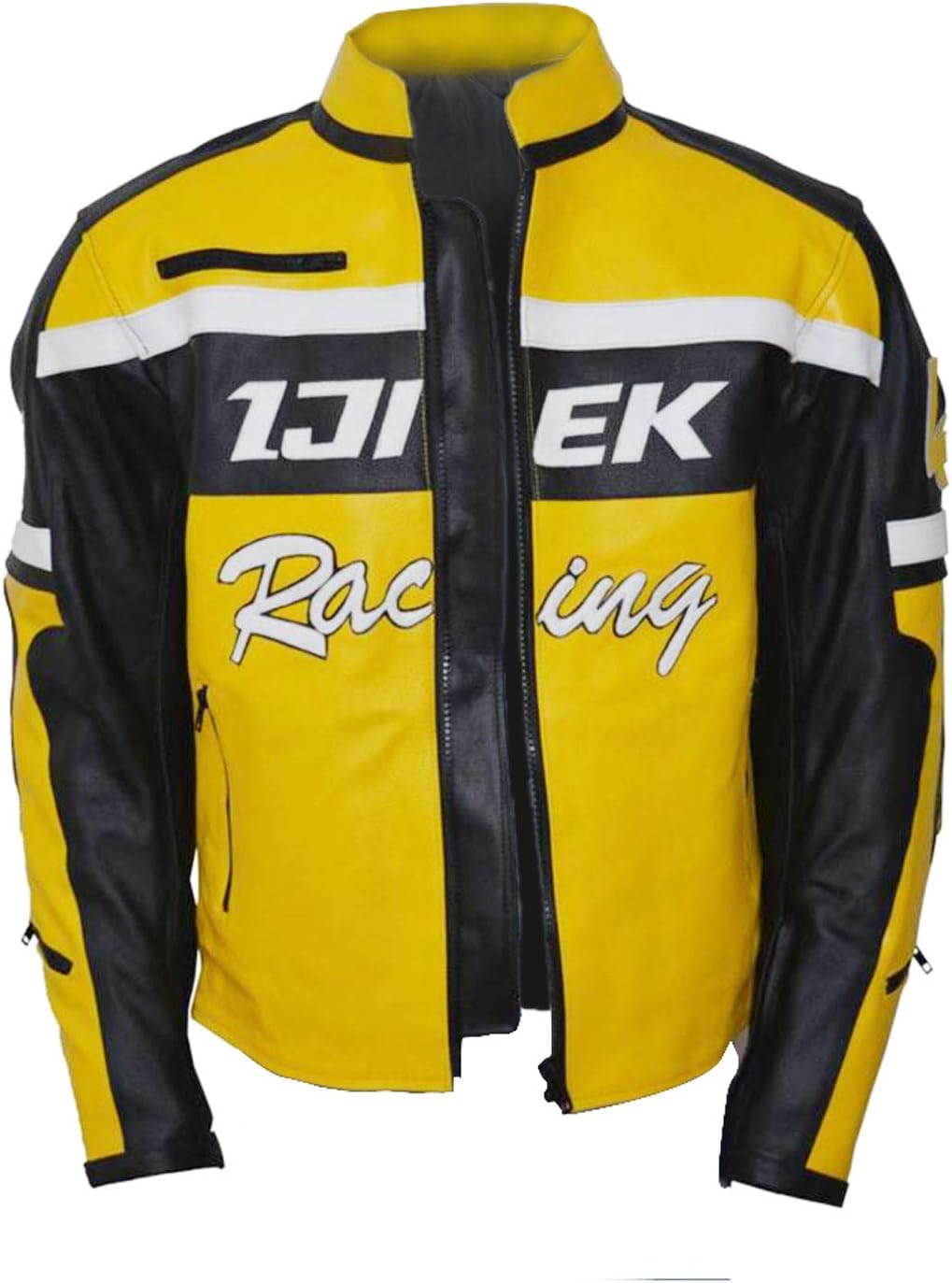 Mens Motorbike Street Racer Ijiek Biker Yellow Armoured Motorcycle Leather Jacket