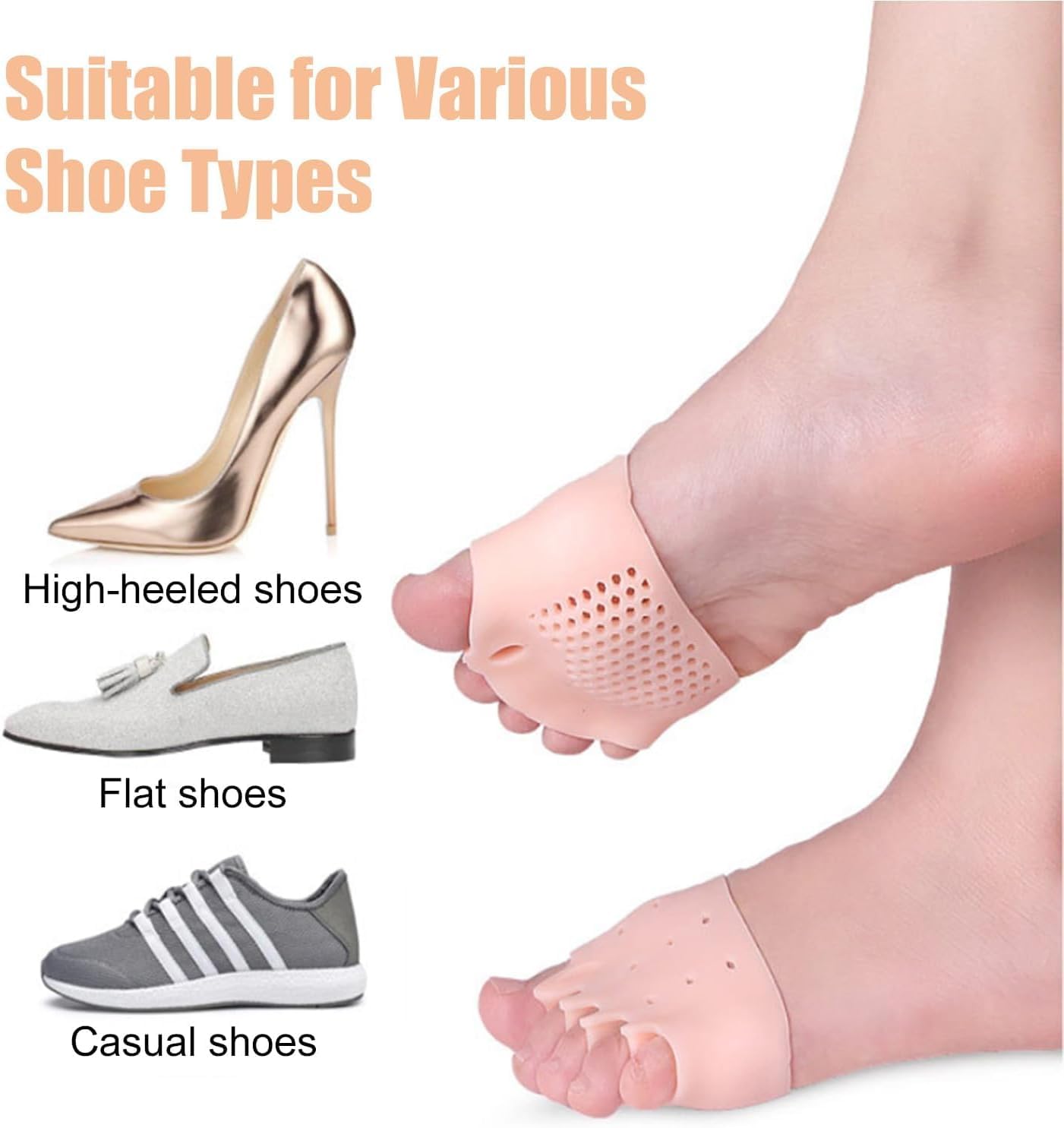 Separatori per dita dei piedi in silicone per sollievo dall'alluce valgo, 2/4 paia di separatori in silicone per dita sovrapposte, correttore morbido del piede, distanziatori per dita in gel