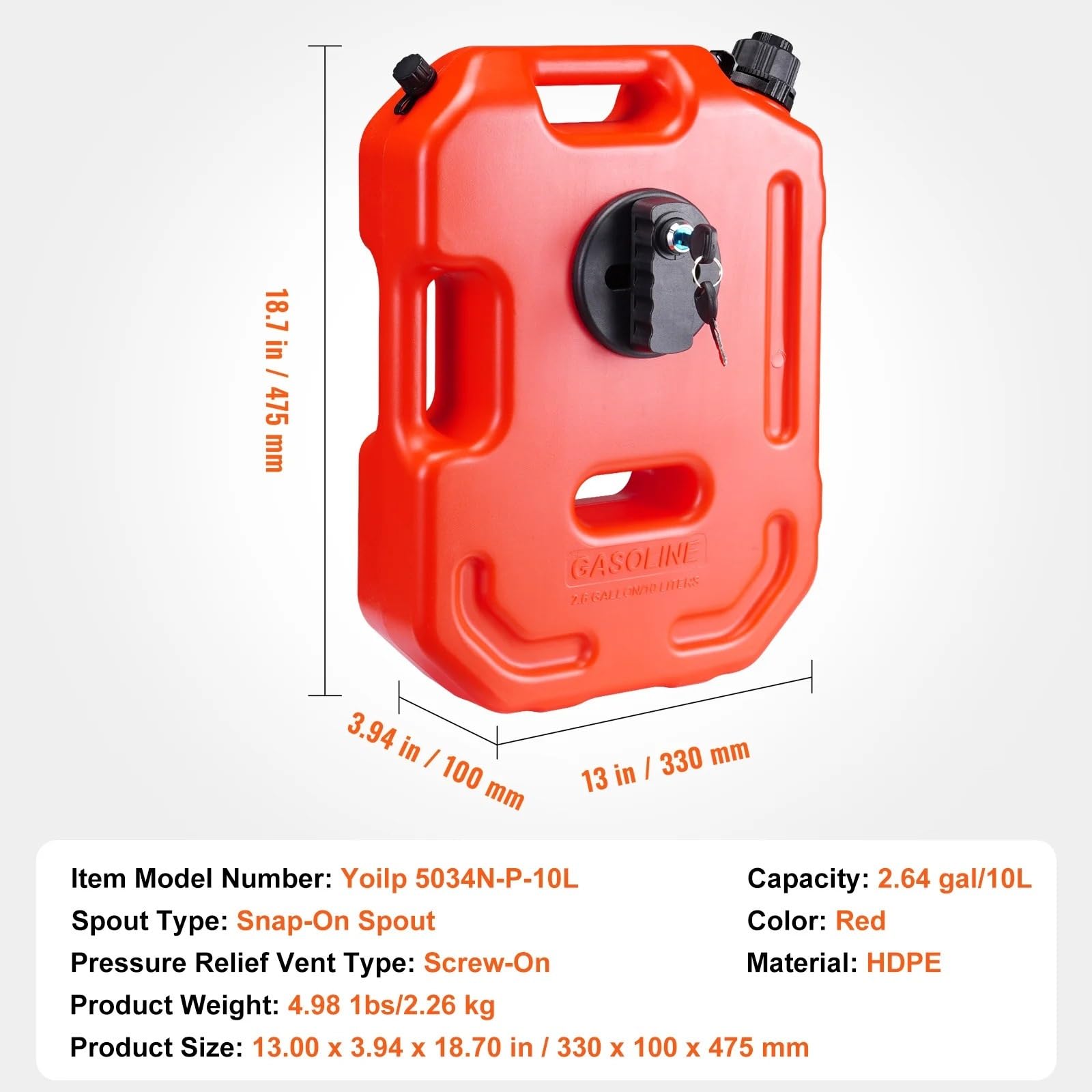 Taniche Carburante Tanica Carburante 5/10L Rosso Serbatoio Carburante Lattine di Benzina Barili di Gas può Risparmiare Contenitore di Acqua con Beccuccio(10L)