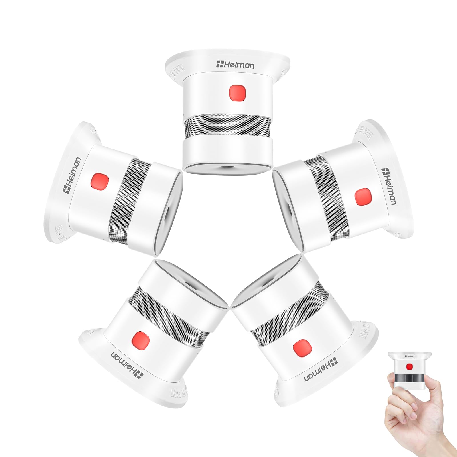Heiman Mini Rauchmelder 5er Set – Red Dot Design Award, 10 Jahre Batterielaufzeit, EN14604, TÜV, CE, UKCA, DBI Zertifiziert, 85 dB Alarm, Feuermelder, Rauchwarnmelder mit fotoelektrischem Sensor