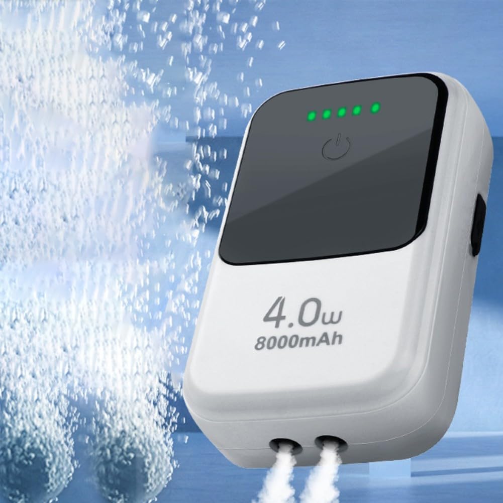 Bomba de aire recargable para acuario con batería de litio de 1500/4000/8000 mAh, diseño súper silencioso para cubos, salida de oxígeno ajustable, protección automática y función de carga