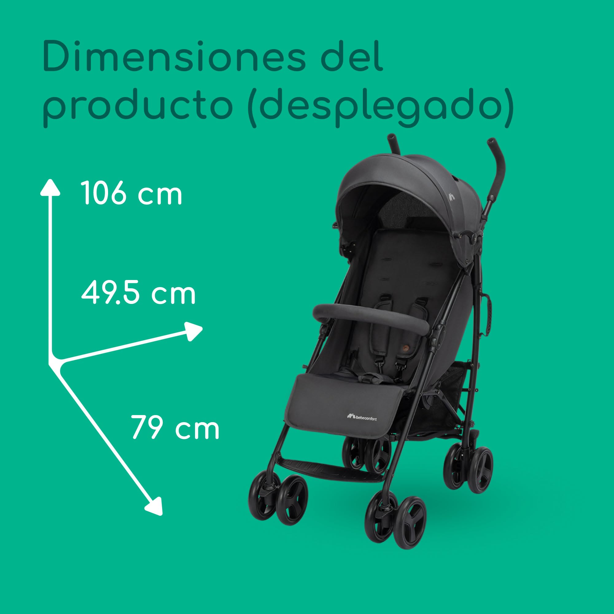 Bebeconfort Dusk, cochecito para bebé, 0-4 años (0-22 kg), cochecito desde el nacimiento, silla paseo compacta y ligera (5,6 kg), tejidos acolchados suaves, plegado compacto, Mineral Graphite