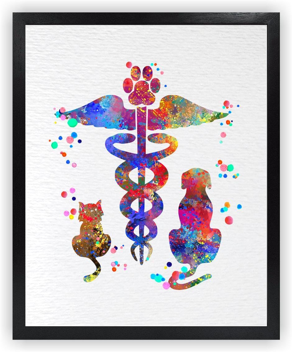 Dignovel Studios 24X30 Unframed Veterinary Caduceus Animal Clinic Pet Watercolor Art Print Poster Housewarming Giclee Office Home Decor DN539