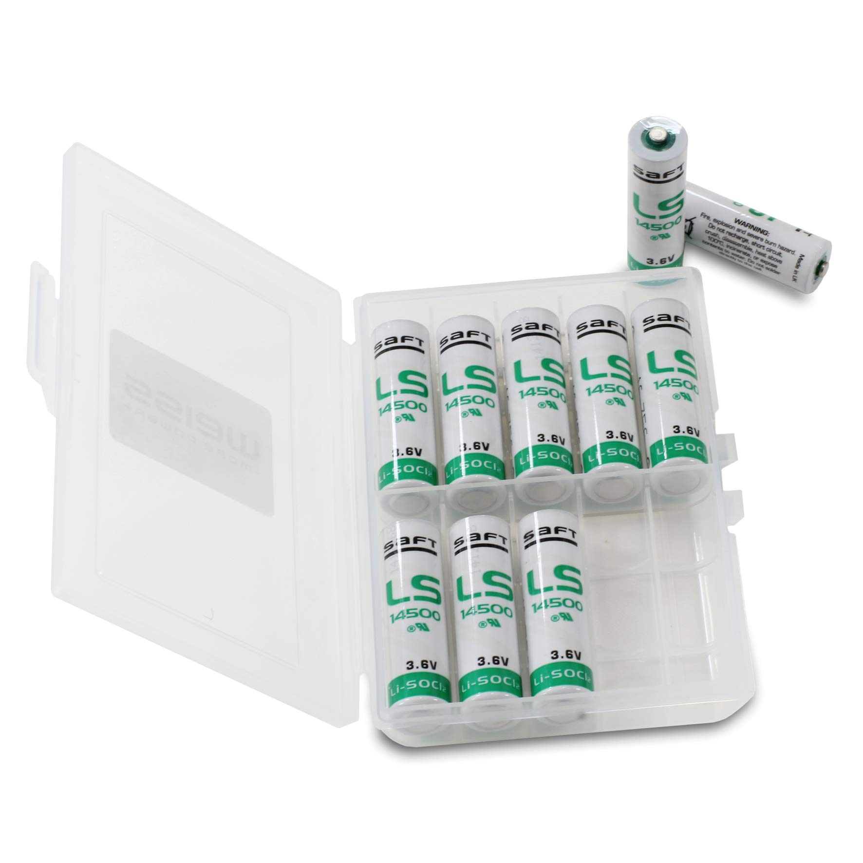 Weiss - More Power + Saft LS14500 Batteries AA/Mignon, Durable Li-SOCl2 High-Performance Batteries with 3.6 V, in Battery Box Pack of 10