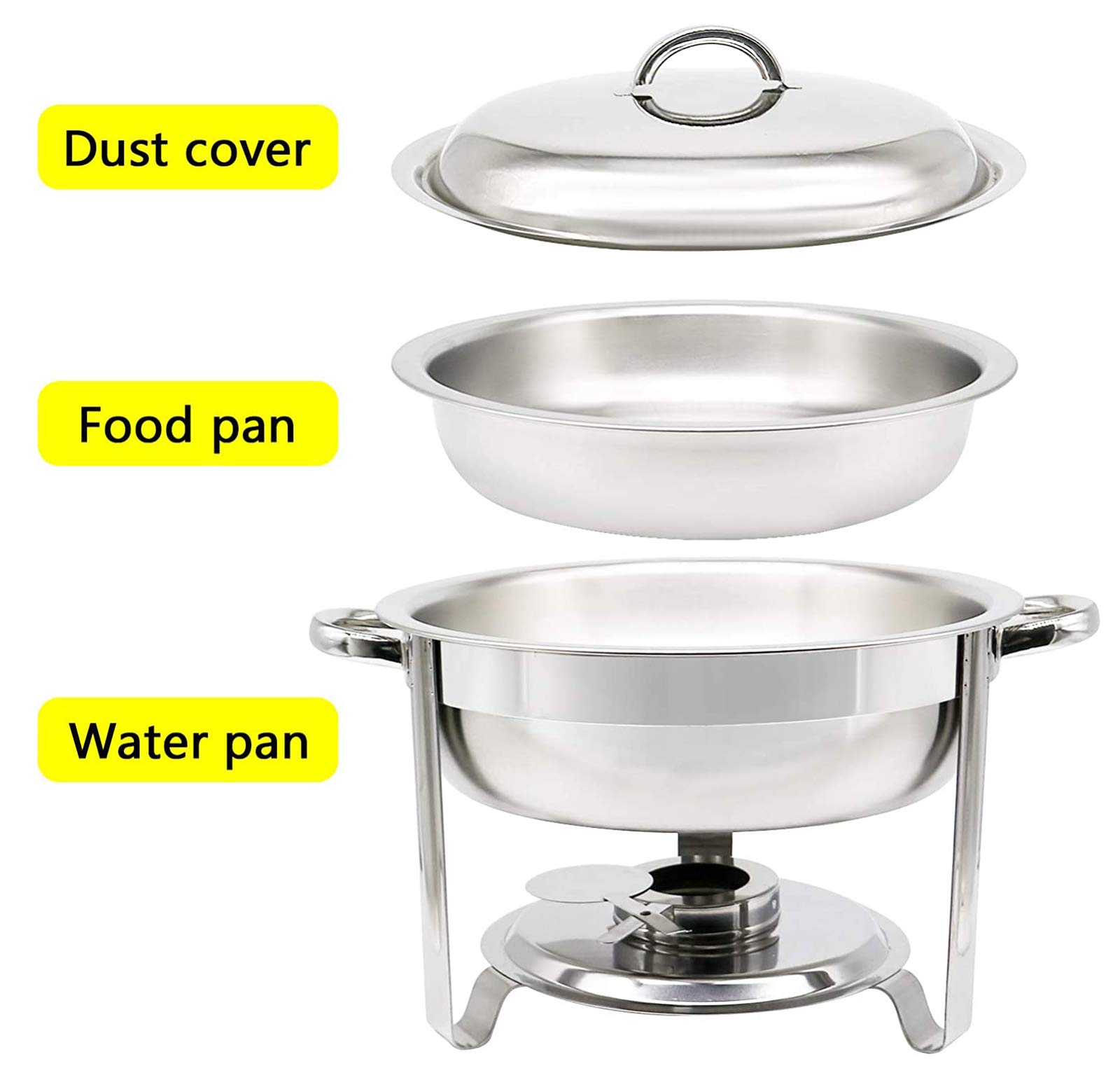Chafing Dish Rotondo in Acciaio Inox, con Coperchio, scaldavivande, Buffet, per Feste, ristoranti, Forniture per Catering