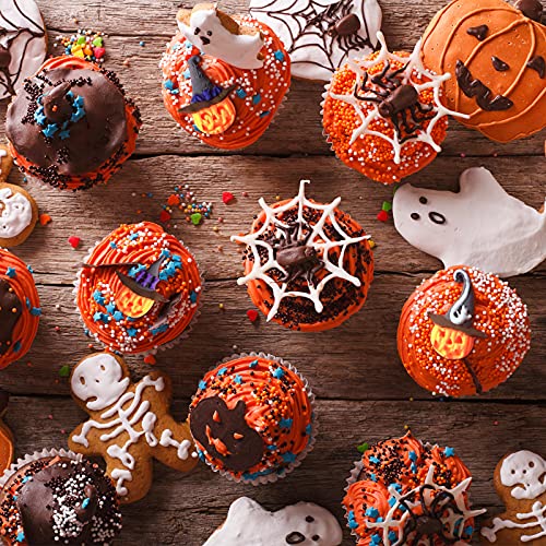 6 Pack Halloween Molds Mini Halloween Fondant Molds Pink Polymer Clay Molds, Non-Stick Silicone Molds For Cake Decorating - Skull Pumpkin Spider Ghost Cobweb Skeleton Hands Witch #TOP4