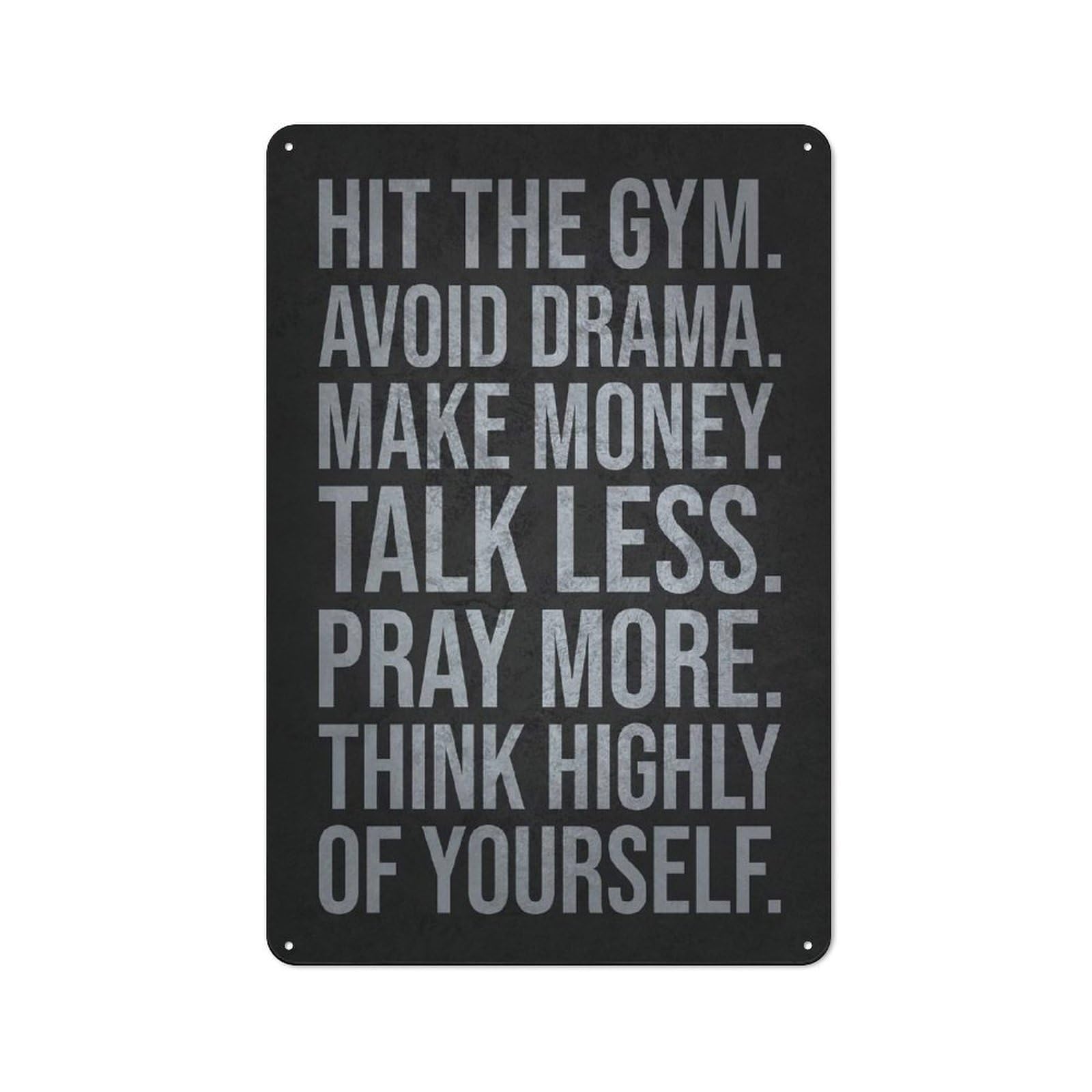 Junmoney Style-2 Gym, Money, Pray - Success Motivation Rustic Metal Sign 30X20cm For Garden Room Or Summerhouse, For Themed Interiors In Garden Rooms And Summerhouses