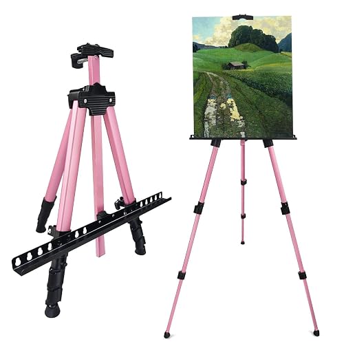 RRFTOK Pink 17-66 Inch Adjustable Art Easel Stand for Painting and Sign | Portable aluminum tripod easel for painting, sign, canvas holder, floor and display use - 66Pink 1-pack