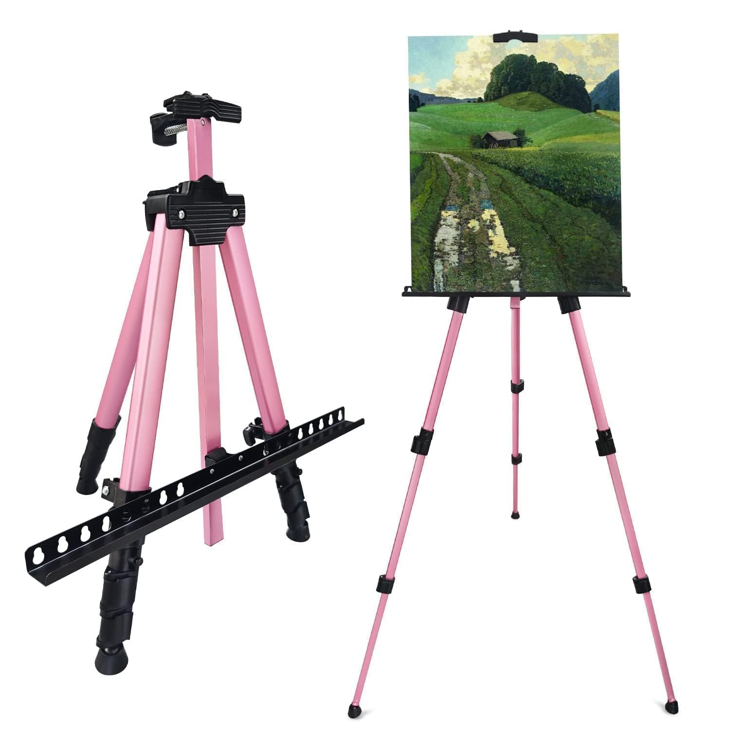 RRFTOK Künstler-Staffelei, Aluminium, Metall, verstellbare Staffelei zum Malen von Leinwänden, Höhe von 43,2 bis 167,8 cm, Tragetasche für Tisch-/Bodenzeichnungen und Didplaying, Rosa