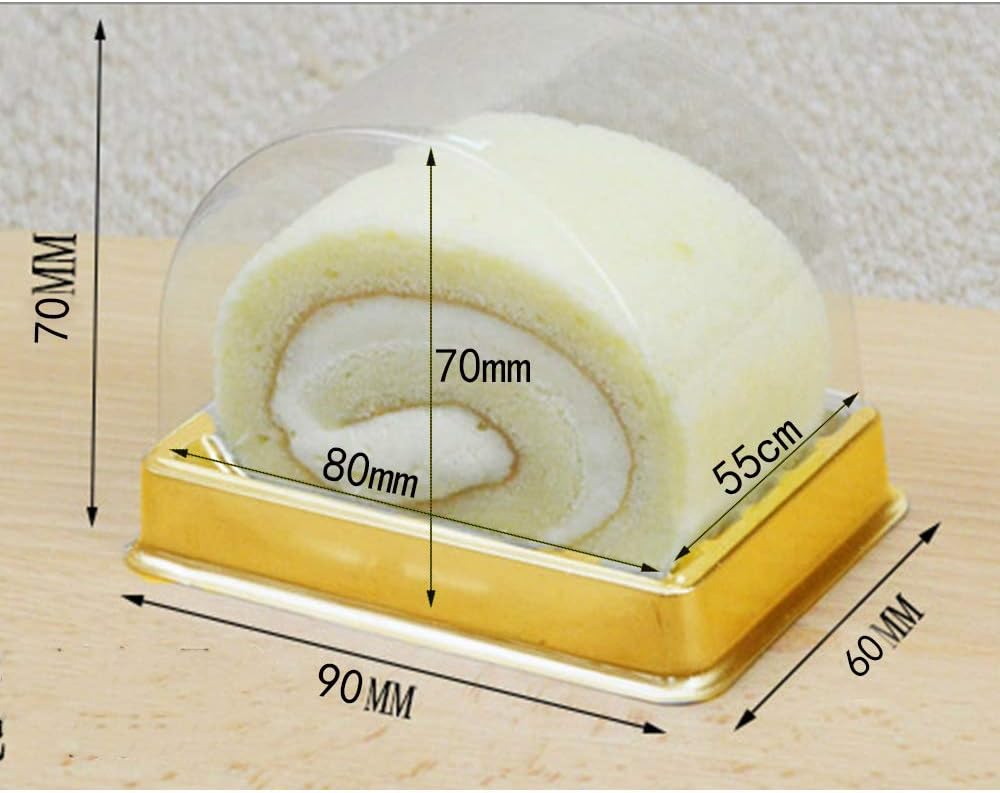 50 Pcs Roll Cake Box Set Single Personal Swiss Roll Container with Clear Dome Plastic Muffin Cheese Pastry Dessert Sushi Fruits Display Food Storage Holder(3.15"x2.17"x2.75")