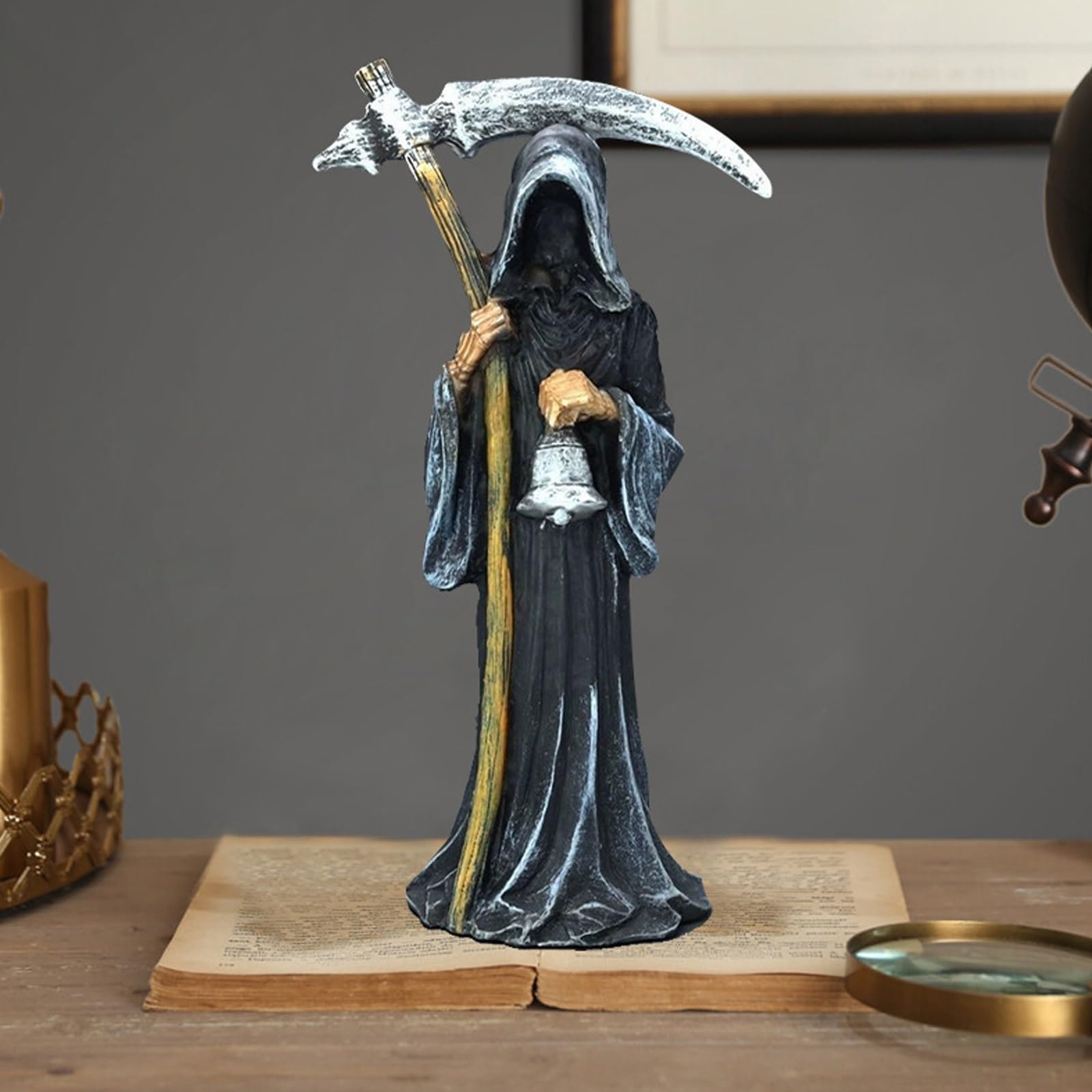 Amazon.co.jp: 死神像、鎌を持つ聖なる死神、黒いハロウィーン像 