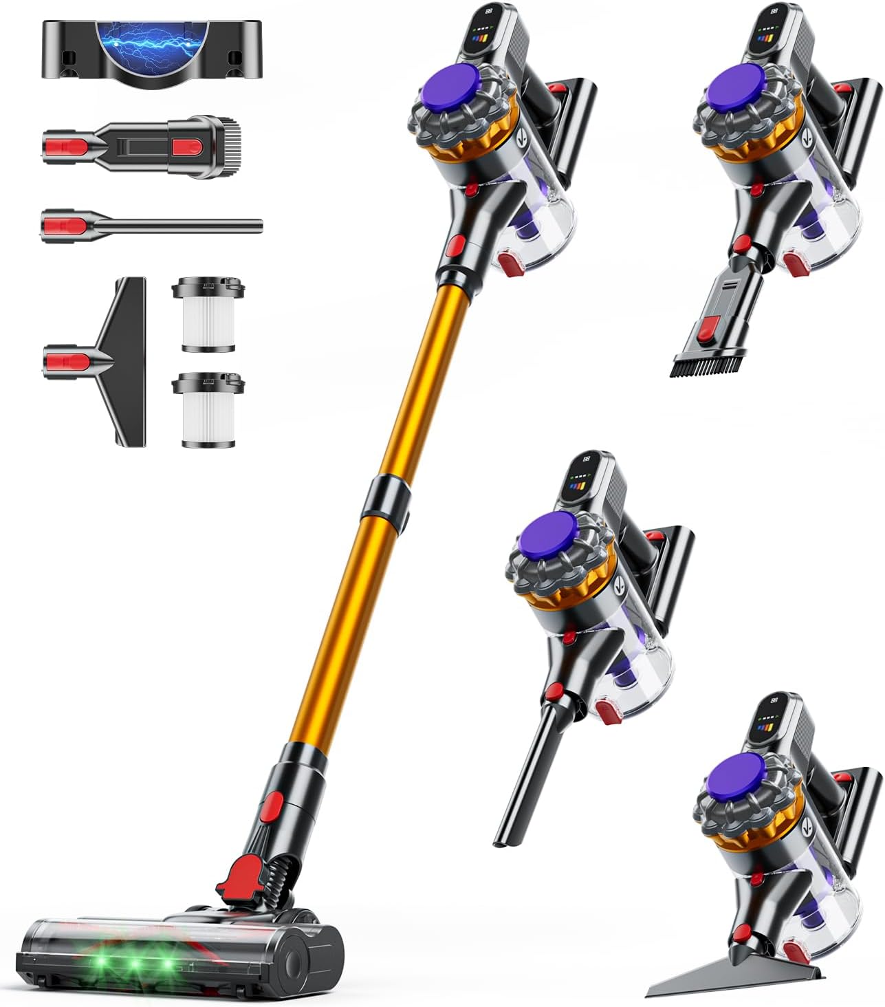 Cordless Vacuum Cleaner, 550W 45KPA 65Mins Vacuum Cleaners for Home, Stick Vacuum with Self-Standing, LED Display & Anti-Tangle Wireless Vacumm, Lightweight Vacuum for Pet Hair Carpet Floor