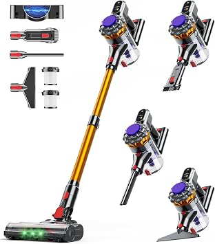 Cordless Vacuum Cleaner, 550W 45KPA 65Mins Vacuum Cleaners for Home, Stick Vacuum with Self-Standing, LED Display & Anti-Tangle Wireless Vacumm, Lightweight Vacuum for Pet Hair Carpet Floor