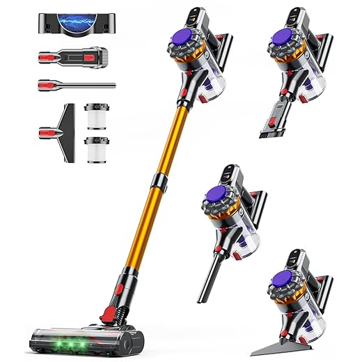 Cordless Vacuum Cleaner, 550W 45KPA 65Mins Vacuum Cleaners for Home, Stick Vacuum with Self-Standing, LED Display & Anti-Tangle Wireless Vacumm, Lightweight Vacuum for Pet Hair Carpet Floor