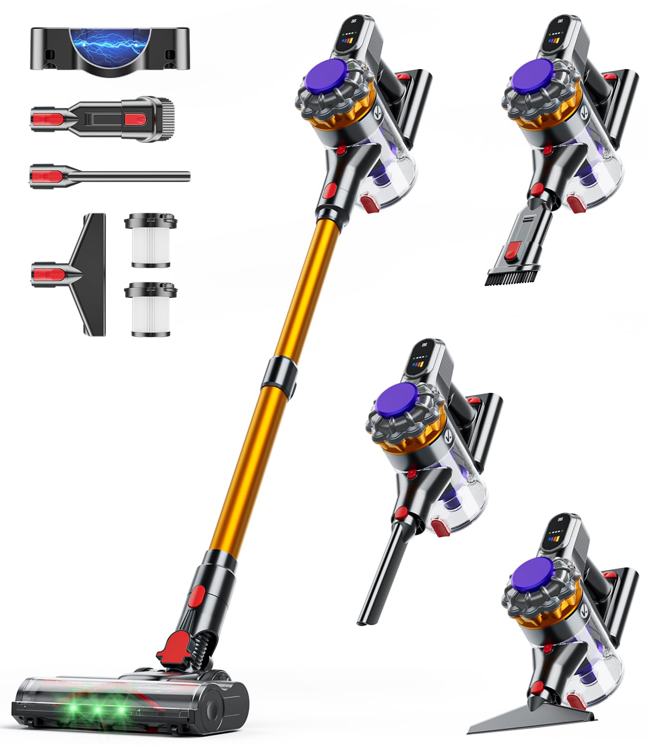 KQAHA Cordless Vacuum Cleaner, 550W 45KPA 65Mins Vacuum Cleaners for Home, Stick Vacuum with Self-Standing, LED Display & Anti-Tangle Wireless Vacumm, Lightweight Vacuum for Pet Hair Carpet Floor