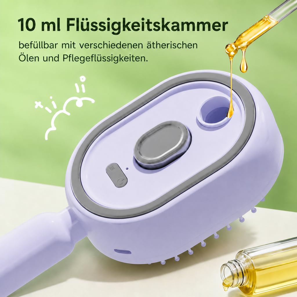 Wiederaufladbarer Elektrischer Sprüh-Luftkissen-Massagekamm, 3-in-1 Haarbürste mit Wassertank für ätherische Öle, Antistatische Haarbürste zum Entwirren & Glätten