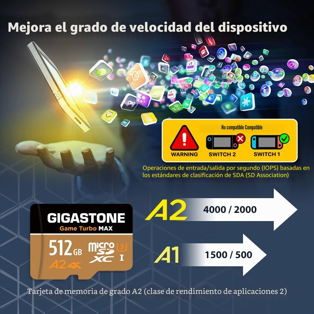 【Solo para Switch 1】 GIGASTONE Tarjeta Micro SD de 512GB, Game Turbo MAX, hasta 180/150 MB/s, MicroSDXC para Nintendo-Switch 1, SteamDeck, Video 4K UHD, UHS-I【5 Años de Recuperación de Datos Gratis】
